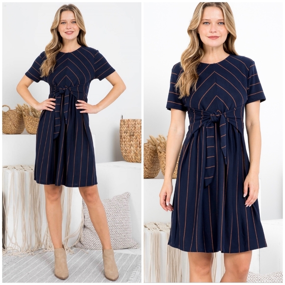 Plus Size CES FEMME Navy Blue Front Tie Dress - Picture 8 of 10